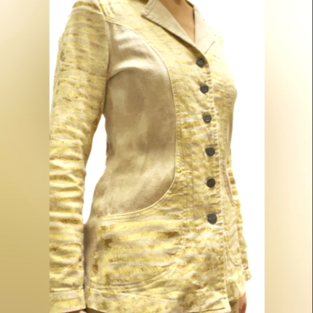 RARE Legatte Jeans Yellow Animal Print Jacket Skirt Set